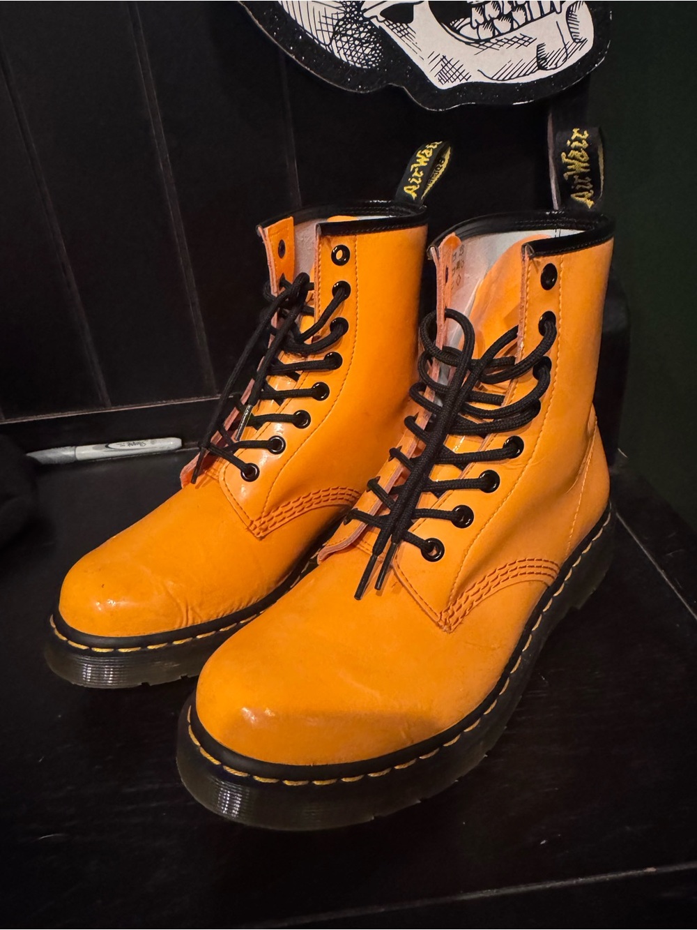 Dr. Martens Orange Lace-Up Combat Boots